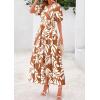 imagePRETTYGARDEN Womens Summer Maxi Dress 2025 Resort Wear Boho Floral V Neck Puff Short Sleeve Ruffle Flowy Beach Long DressesKhaki