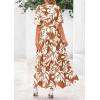 imagePRETTYGARDEN Womens Summer Maxi Dress 2025 Resort Wear Boho Floral V Neck Puff Short Sleeve Ruffle Flowy Beach Long DressesKhaki
