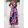 imagePRETTYGARDEN Womens Summer Maxi Dress 2025 Resort Wear Boho Floral V Neck Puff Short Sleeve Ruffle Flowy Beach Long DressesMulticolored Flower
