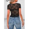 imagePRETTYGARDEN Womens Summer Sheer Lace Top 2025 Short Sleeve See Through Fitted Mesh Blouse Shirts Going Out Club OutfitsBlack