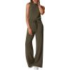imagePRETTYGARDEN Spring Jumpsuits for Women Casual Dressy 2025 One Piece Outfits Sleeveless Mock Neck Wide Leg Pants RompersArmy Green
