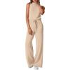 imagePRETTYGARDEN Spring Jumpsuits for Women Casual Dressy 2025 One Piece Outfits Sleeveless Mock Neck Wide Leg Pants RompersBeige
