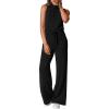 imagePRETTYGARDEN Spring Jumpsuits for Women Casual Dressy 2025 One Piece Outfits Sleeveless Mock Neck Wide Leg Pants RompersBlack