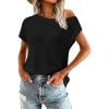 imagePRETTYGARDEN Womens Off The Shoulder Tops 2025 Summer Casual Short Sleeve Tunic T Shirts Lightweight Knit SweatersBlack