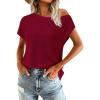 imagePRETTYGARDEN Womens Off The Shoulder Tops 2025 Summer Casual Short Sleeve Tunic T Shirts Lightweight Knit SweatersWine Red