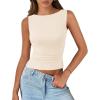 imagePRETTYGARDEN Womens Ribbed Y2K Summer Tank Top Ruched Sleeveless Fitted Crop Tops Split Hem Trendy Party Going Out ShirtApricot