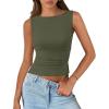 imagePRETTYGARDEN Womens Ribbed Y2K Summer Tank Top Ruched Sleeveless Fitted Crop Tops Split Hem Trendy Party Going Out ShirtArmy Green
