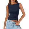 imagePRETTYGARDEN Womens Ribbed Y2K Summer Tank Top Ruched Sleeveless Fitted Crop Tops Split Hem Trendy Party Going Out ShirtNavy