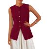 imagePRETTYGARDEN Womens Sleeveless Blazer Vest Summer 2025 Trendy Button Down Business Suit Vest Tops Outerwear WaistcoatWine Red