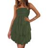 imagePRETTYGARDEN Womens Summer Dress 2025 Tube Top Mini Dresses Short Strapless Ruffle Tiered Wedding Guest Beach Mesh SundressArmy Green