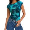 imagePRETTYGARDEN Womens Summer Floral Mesh Tank Tops 2025 Trendy Casual Cap Sleeve Slim Fitted Blouse Shirt Going Out OutfitsLake Blue