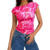 imagePRETTYGARDEN Womens Summer Floral Mesh Tank Tops 2025 Trendy Casual Cap Sleeve Slim Fitted Blouse Shirt Going Out OutfitsRose Red
