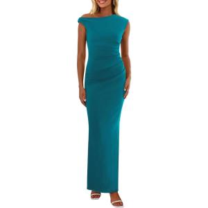 imagePRETTYGARDEN Womens 2025 Summer Formal Maxi Dresses Sleeveless One Shoulder Bodycon Ruched Mesh Wedding Guest Cocktail DressLake Blue