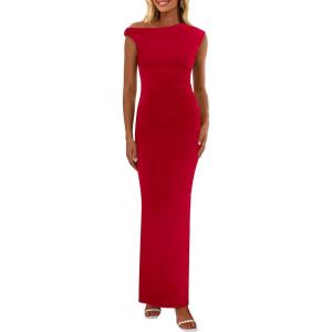 imagePRETTYGARDEN Womens 2025 Summer Formal Maxi Dresses Sleeveless One Shoulder Bodycon Ruched Mesh Wedding Guest Cocktail DressRed