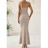 imagePRETTYGARDEN Maxi Dresses for Women 2025 Summer Halter Leopard Print Sleeveless Sexy Bodycon Cruise Cocktail Long DressDot Apricot Black