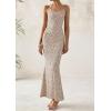 imagePRETTYGARDEN Maxi Dresses for Women 2025 Summer Halter Leopard Print Sleeveless Sexy Bodycon Cruise Cocktail Long DressDot Apricot Black