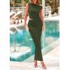 imagePRETTYGARDEN Maxi Skirt Sets Women 2 Piece Outfits Summer 2025 Spring One Shoulder Sleeveless Ruched Bodycon Long SkirtsArmy Green
