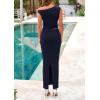 imagePRETTYGARDEN Maxi Skirt Sets Women 2 Piece Outfits Summer 2025 Spring One Shoulder Sleeveless Ruched Bodycon Long SkirtsNavy