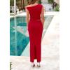 imagePRETTYGARDEN Maxi Skirt Sets Women 2 Piece Outfits Summer 2025 Spring One Shoulder Sleeveless Ruched Bodycon Long SkirtsRed