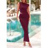 imagePRETTYGARDEN Maxi Skirt Sets Women 2 Piece Outfits Summer 2025 Spring One Shoulder Sleeveless Ruched Bodycon Long SkirtsWine Red