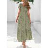 imagePRETTYGARDEN Women Floral Boho Maxi Dresses Summer Short Sleeve V Neck Smocked A Line Long Flowy Beach Vacation DressArmy Green Floral