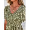 imagePRETTYGARDEN Women Floral Boho Maxi Dresses Summer Short Sleeve V Neck Smocked A Line Long Flowy Beach Vacation DressArmy Green Floral