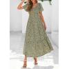 imagePRETTYGARDEN Women Floral Boho Maxi Dresses Summer Short Sleeve V Neck Smocked A Line Long Flowy Beach Vacation DressArmy Green Floral