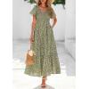 imagePRETTYGARDEN Women Floral Boho Maxi Dresses Summer Short Sleeve V Neck Smocked A Line Long Flowy Beach Vacation DressArmy Green Floral