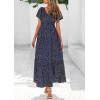imagePRETTYGARDEN Women Floral Boho Maxi Dresses Summer Short Sleeve V Neck Smocked A Line Long Flowy Beach Vacation DressBlack Blue Floral
