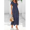 imagePRETTYGARDEN Women Floral Boho Maxi Dresses Summer Short Sleeve V Neck Smocked A Line Long Flowy Beach Vacation DressBlack Blue Floral