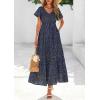imagePRETTYGARDEN Women Floral Boho Maxi Dresses Summer Short Sleeve V Neck Smocked A Line Long Flowy Beach Vacation DressBlack Blue Floral