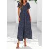 imagePRETTYGARDEN Women Floral Boho Maxi Dresses Summer Short Sleeve V Neck Smocked A Line Long Flowy Beach Vacation DressBlack Blue Floral