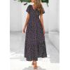 imagePRETTYGARDEN Women Floral Boho Maxi Dresses Summer Short Sleeve V Neck Smocked A Line Long Flowy Beach Vacation DressBlack Purple Floral