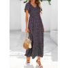 imagePRETTYGARDEN Women Floral Boho Maxi Dresses Summer Short Sleeve V Neck Smocked A Line Long Flowy Beach Vacation DressBlack Purple Floral