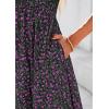 imagePRETTYGARDEN Women Floral Boho Maxi Dresses Summer Short Sleeve V Neck Smocked A Line Long Flowy Beach Vacation DressBlack Purple Floral