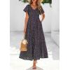 imagePRETTYGARDEN Women Floral Boho Maxi Dresses Summer Short Sleeve V Neck Smocked A Line Long Flowy Beach Vacation DressBlack Purple Floral