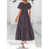 imagePRETTYGARDEN Women Floral Boho Maxi Dresses Summer Short Sleeve V Neck Smocked A Line Long Flowy Beach Vacation DressBlack Purple Floral