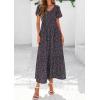 imagePRETTYGARDEN Women Floral Boho Maxi Dresses Summer Short Sleeve V Neck Smocked A Line Long Flowy Beach Vacation DressBlack Purple Floral