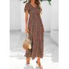imagePRETTYGARDEN Women Floral Boho Maxi Dresses Summer Short Sleeve V Neck Smocked A Line Long Flowy Beach Vacation DressGreen Red Floral