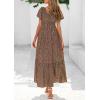 imagePRETTYGARDEN Women Floral Boho Maxi Dresses Summer Short Sleeve V Neck Smocked A Line Long Flowy Beach Vacation DressGreen Red Floral