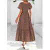 imagePRETTYGARDEN Women Floral Boho Maxi Dresses Summer Short Sleeve V Neck Smocked A Line Long Flowy Beach Vacation DressGreen Red Floral