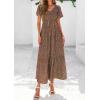 imagePRETTYGARDEN Women Floral Boho Maxi Dresses Summer Short Sleeve V Neck Smocked A Line Long Flowy Beach Vacation DressGreen Red Floral