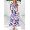 imagePRETTYGARDEN Women Floral Boho Maxi Dresses Summer Short Sleeve V Neck Smocked A Line Long Flowy Beach Vacation DressMulticolored Floral