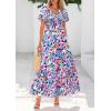 imagePRETTYGARDEN Women Floral Boho Maxi Dresses Summer Short Sleeve V Neck Smocked A Line Long Flowy Beach Vacation DressMulticolored Floral