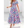imagePRETTYGARDEN Women Floral Boho Maxi Dresses Summer Short Sleeve V Neck Smocked A Line Long Flowy Beach Vacation DressMulticolored Floral