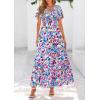 imagePRETTYGARDEN Women Floral Boho Maxi Dresses Summer Short Sleeve V Neck Smocked A Line Long Flowy Beach Vacation DressMulticolored Floral