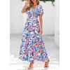 imagePRETTYGARDEN Women Floral Boho Maxi Dresses Summer Short Sleeve V Neck Smocked A Line Long Flowy Beach Vacation DressMulticolored Floral