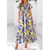 imagePRETTYGARDEN Women Floral Boho Maxi Dresses Summer Short Sleeve V Neck Smocked A Line Long Flowy Beach Vacation DressPurple Yellow Floral