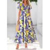 imagePRETTYGARDEN Women Floral Boho Maxi Dresses Summer Short Sleeve V Neck Smocked A Line Long Flowy Beach Vacation DressPurple Yellow Floral