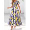 imagePRETTYGARDEN Women Floral Boho Maxi Dresses Summer Short Sleeve V Neck Smocked A Line Long Flowy Beach Vacation DressPurple Yellow Floral